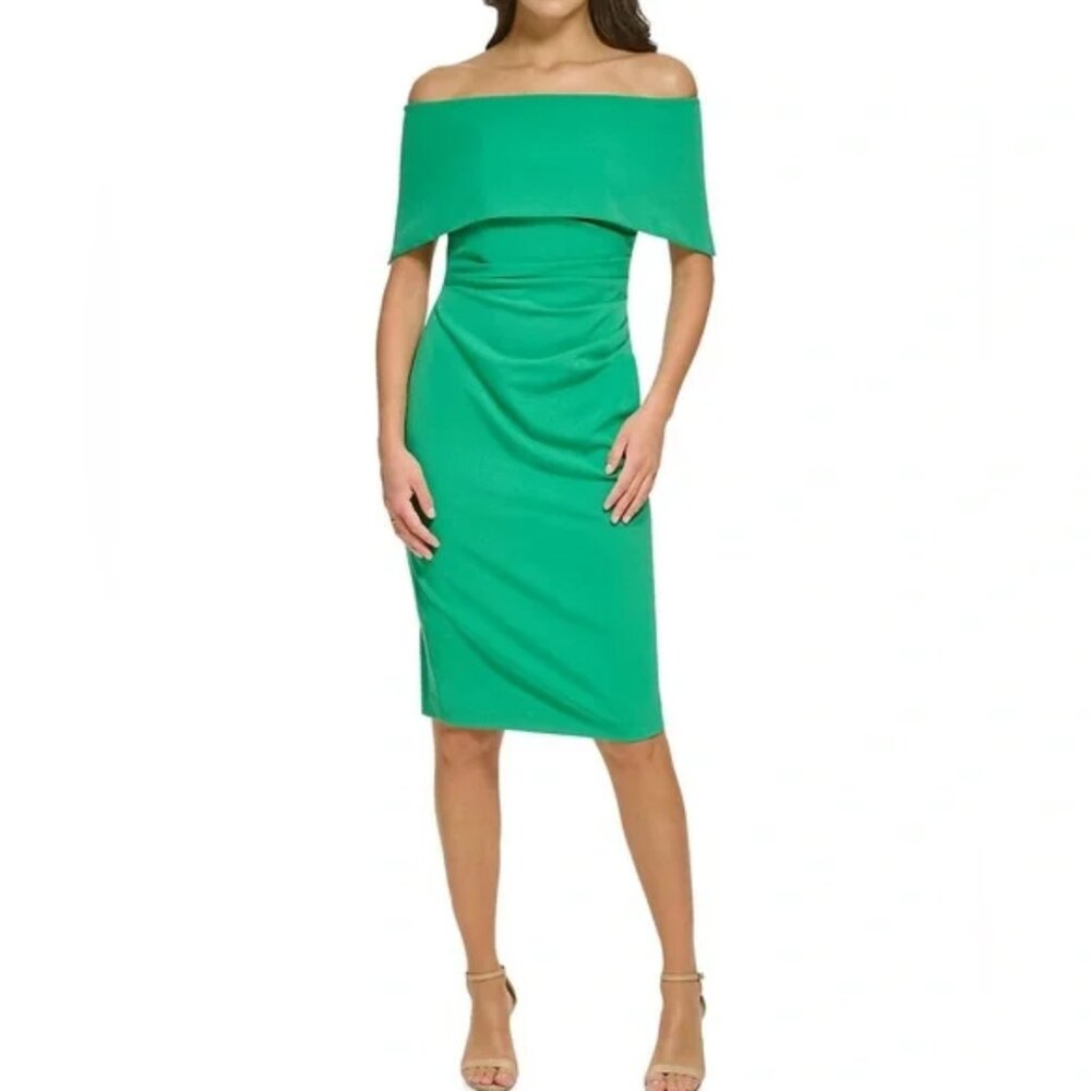 NWT Vince Camuto Off Shoulder Ruched Side Midi Dress in Green Sz. 20W